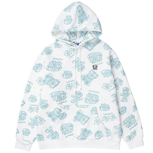 Hoodie Men Japanese Cartoon Print Fleece Hooded Pullover Oversize