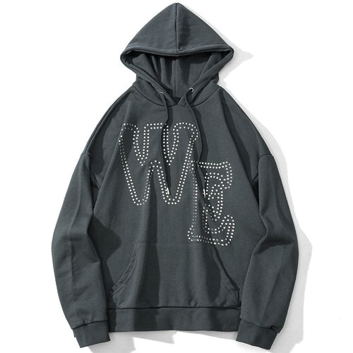 Hoodie Men Punk Rivet Melted Letter Print Sweatshirt Oversized