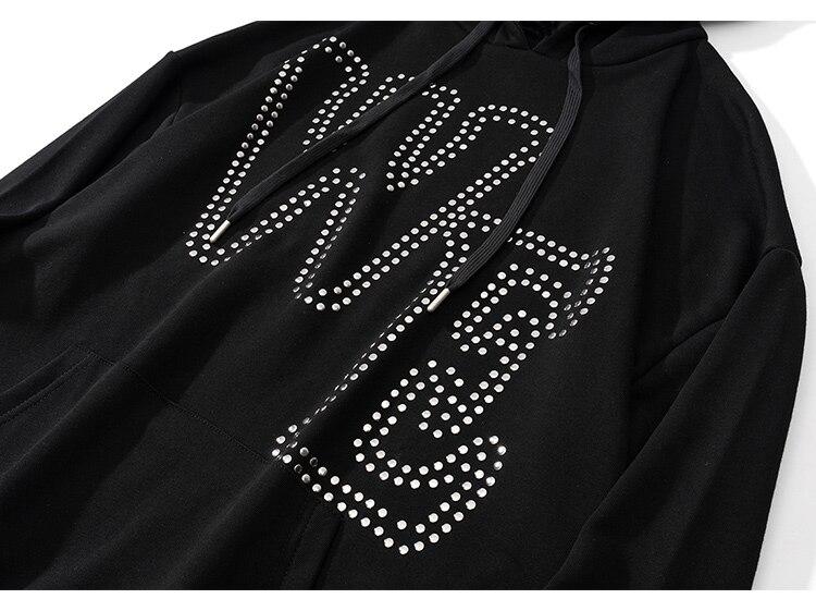 Hoodie Men Punk Rivet Melted Letter Print Sweatshirt Oversized
